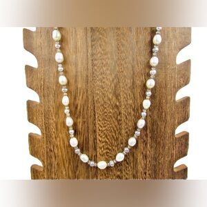 Vintage Beautiful Freshwater, Lavender Pearl & Garnet Necklace 21” Sterling 925